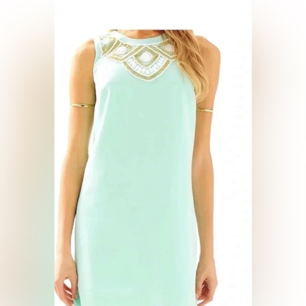 EUC SZ XS Lily Pulitzer Seafoam Green Sabina Beaded Sleeveless Dress